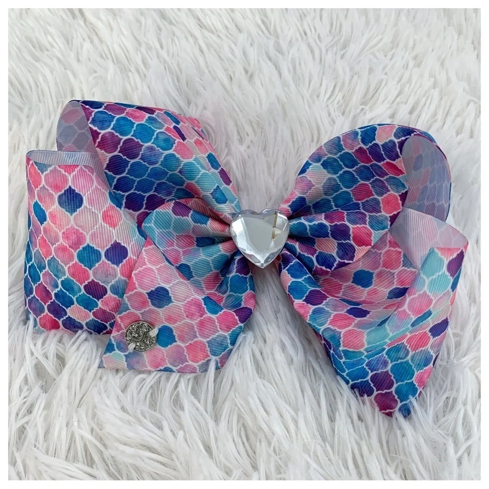JoJo Siwa Heart Rhinestone Mermaid Cheer Large Bow Clip New Multicolor Ribbon